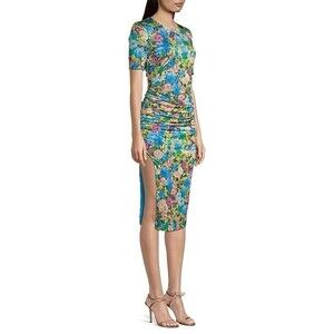 Black Halo Midi Dress Size 2 Delina Ruched Floral-Print Sheath Brushed Bloom NWT